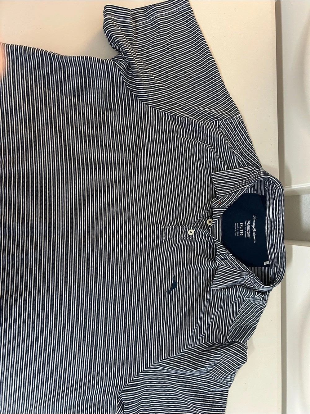 Tommy Bahama IslandZone Men’s 2XL Polo Navy White Stripe Performance Shirt